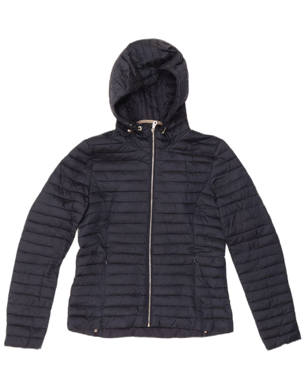MASSIMO DUTTI Womens Hooded Padded Jacket UK 10 Small Navy Blue