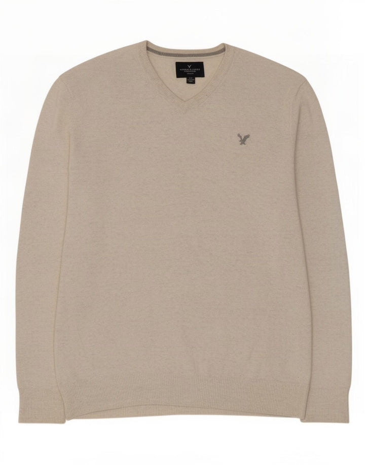 American Eagle Outfitters Jersey con cuello en V para hombre con moteado beige medio