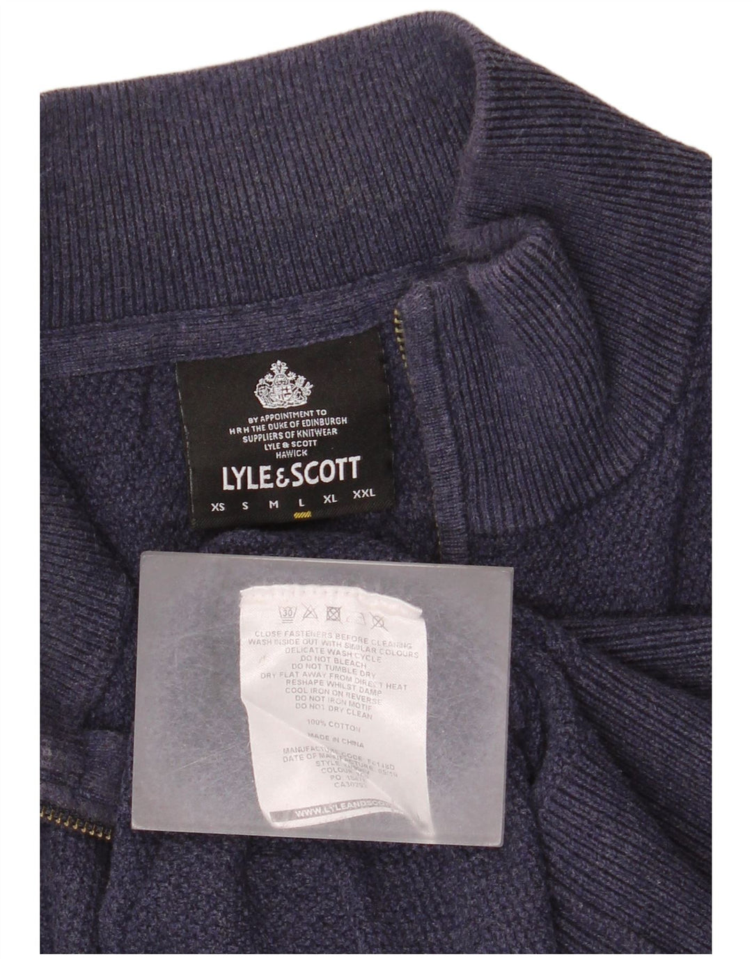 Lyle & Scott Jersey con cuello y cremallera para hombre, talla grande, algodón azul marino