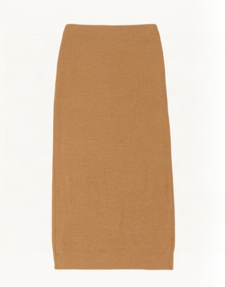Zara Mujer Falda Midi De Punto Pequeña W26 Poliéster Beige