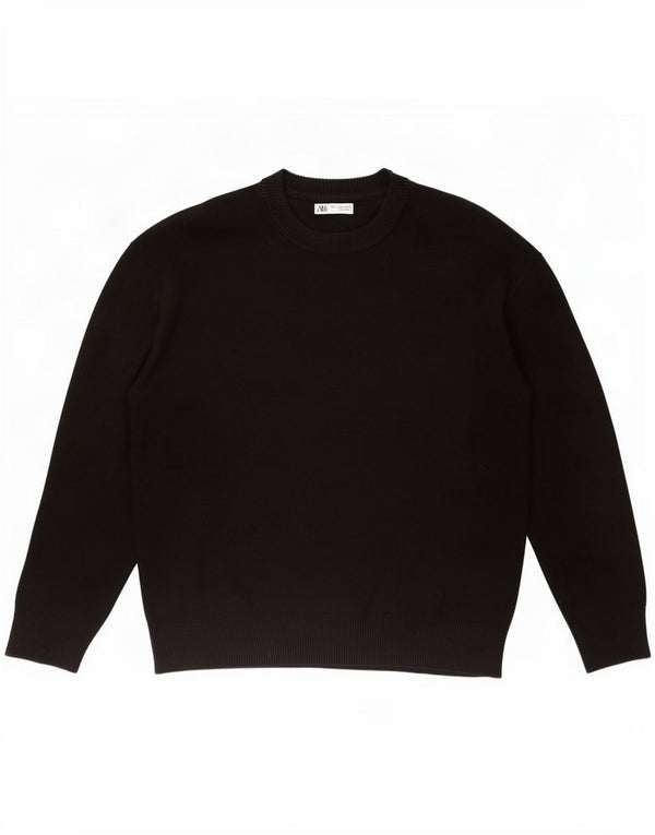 Zara Hombre Jersey De Cuello Redondo Jersey Large Viscosa Negra