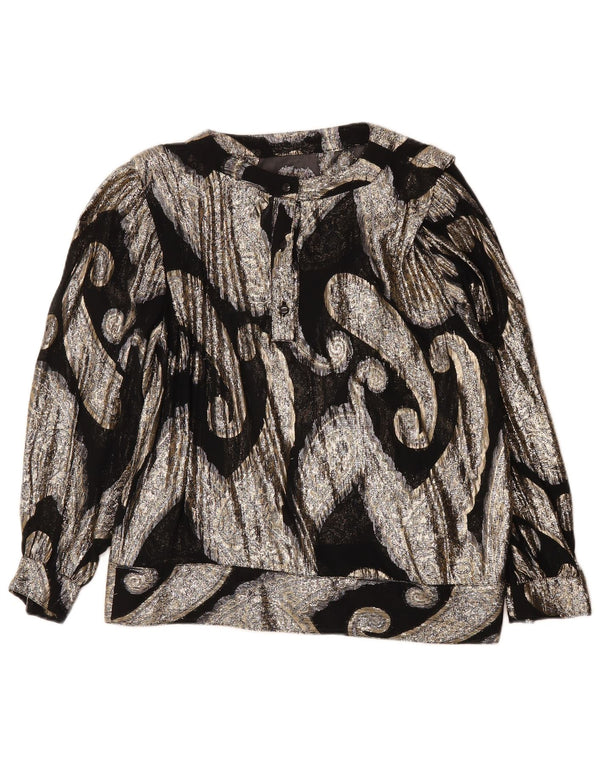 Vintage mujeres ver a través de blusa Top Reino Unido 14 grande negro Paisley