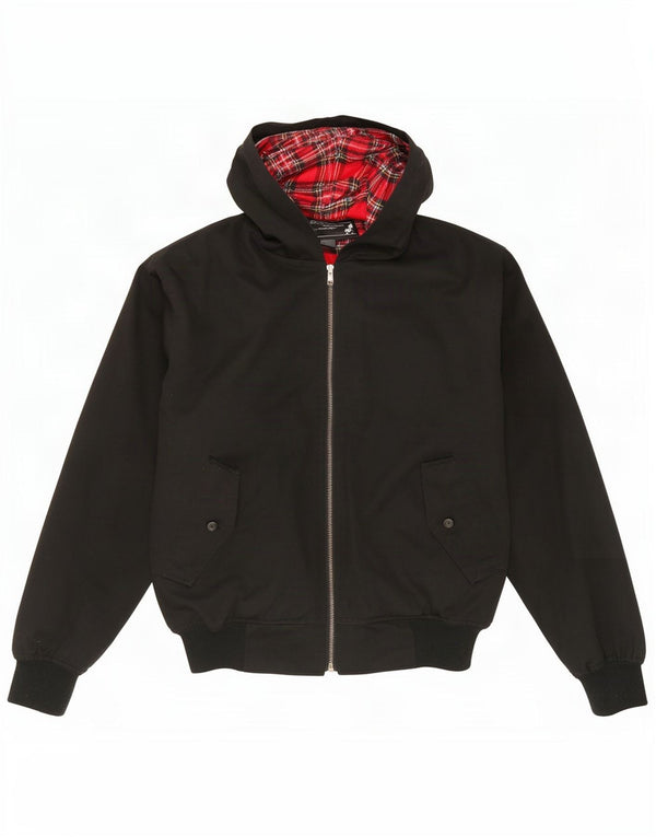Vintage hombres con capucha chaqueta bomber Reino Unido 36 pequeño poliéster negro