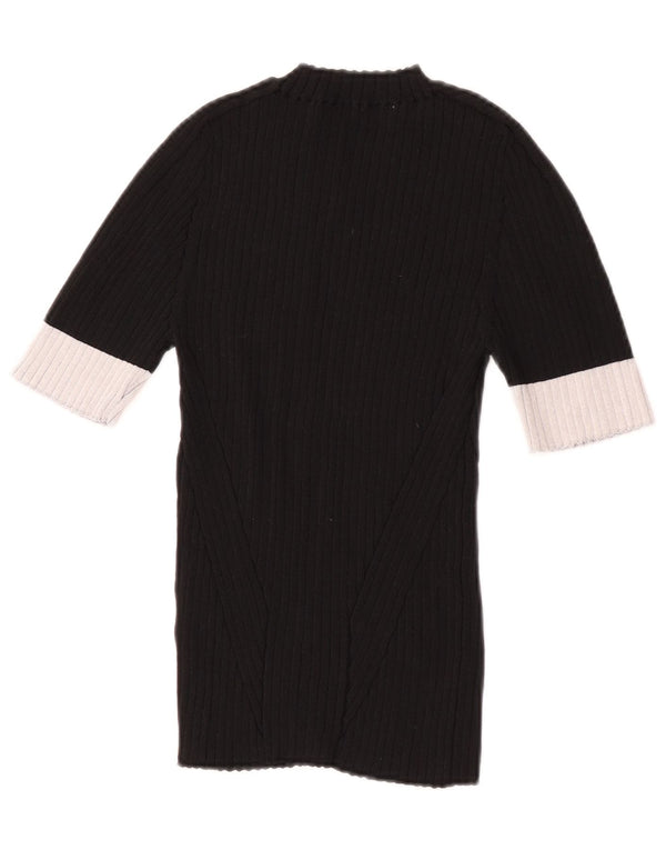 Zara Mujer Crop Turtle Neck Jumper Sweater UK 12 Medium Black Colourblock