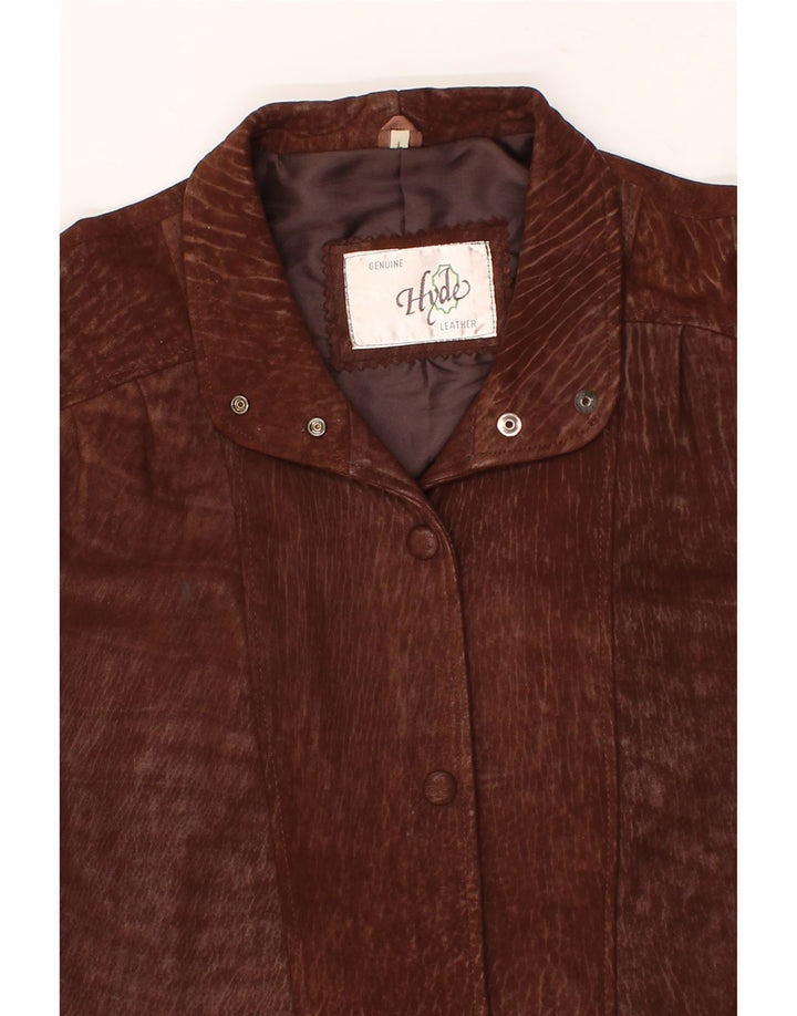 HYDE Womens Leather Coat UK 16 Large Brown Leather Vintage Hyde and Second-Hand Hyde from Messina Hembry 