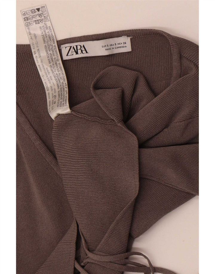 Zara Mujer Crop Cardigan Top UK 8 Small Viscosa Gris