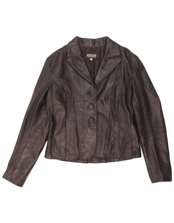 Chaqueta de cuero vintage para mujer IT 46 Grande Negro