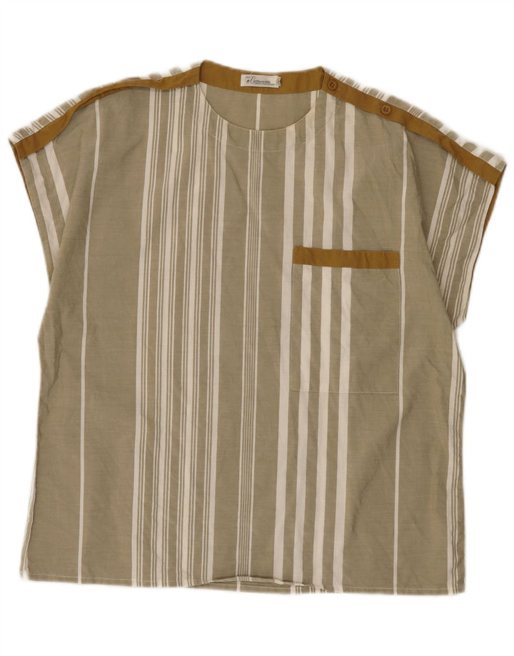 Blusa vintage para mujer Top EU 40 Algodón a rayas caqui medio