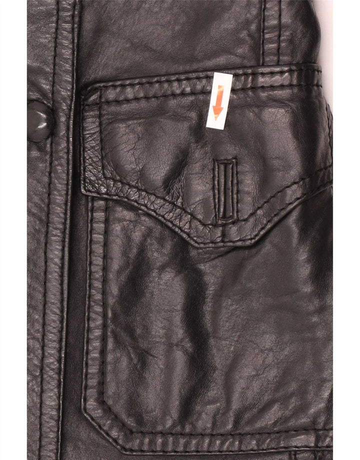 Vintage mujer doble pecho chaqueta de cuero Reino Unido 8 pequeño negro