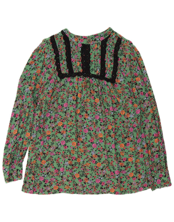 Monsoon Blusa de manga larga para mujer UK 46 Large Viscosa verde floral