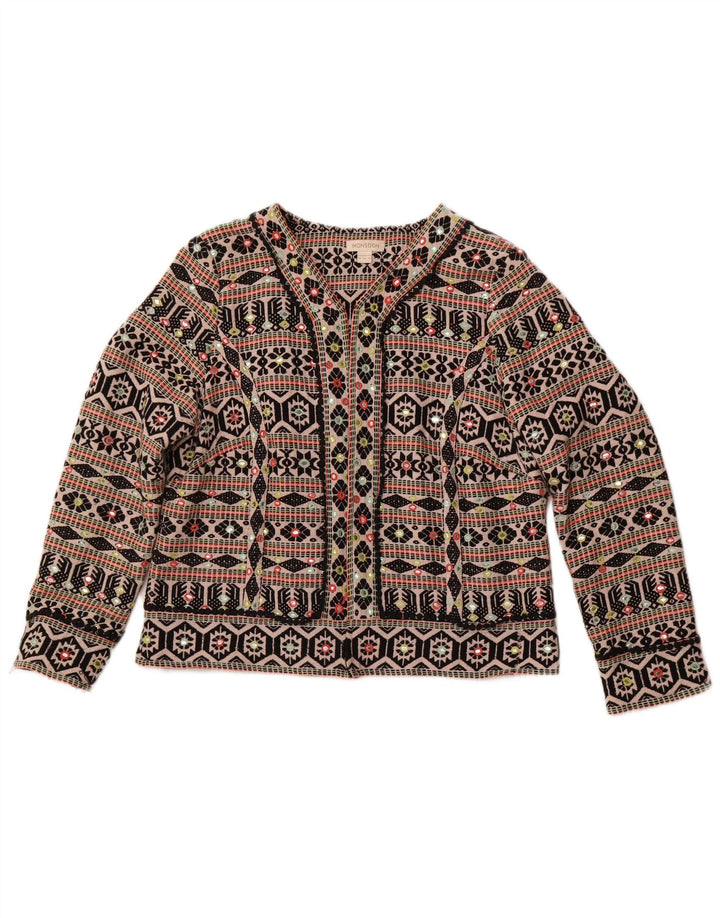 MONSOON Chaqueta Bolero Abierta para Mujer UK 40 XL Algodón Geométrico Negro