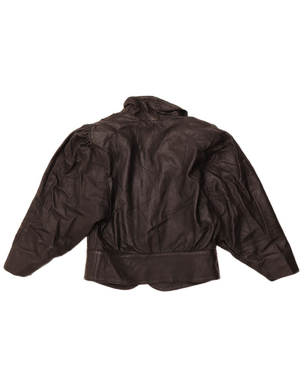 VINTAGE Chaqueta de cuero crop para mujer Reino Unido 10 Pequeño Negro