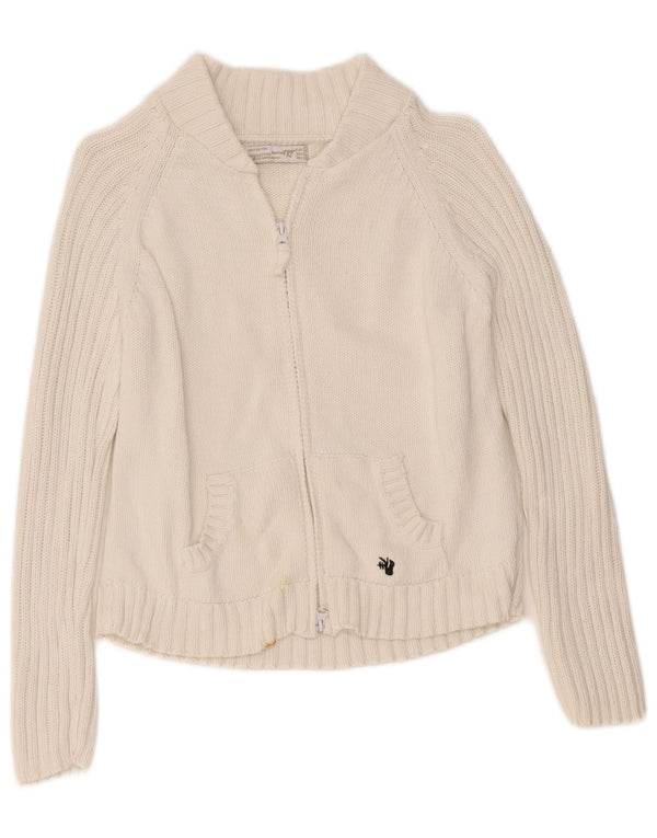 Zara Mujer Trafaluc Crop Cárdigan Con Cremallera Completa Suéter UK 44 Grande Blanco