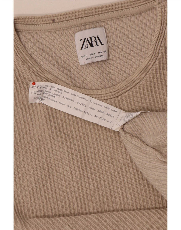 Zara Hombre Top Manga Larga Grande Algodón Beige