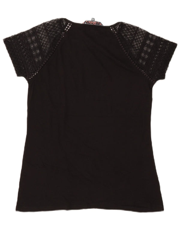 SUPERDRY Camiseta para mujer Top UK 10 Small Black Cotton