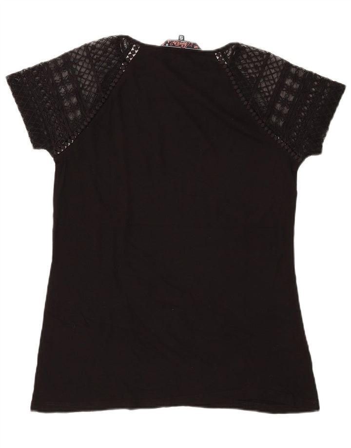 SUPERDRY Camiseta para mujer Top UK 10 Small Black Cotton