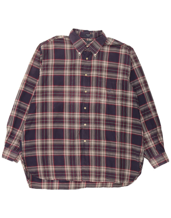 Nautica Camisa de franela para hombre 2XL Algodón a cuadros azul marino