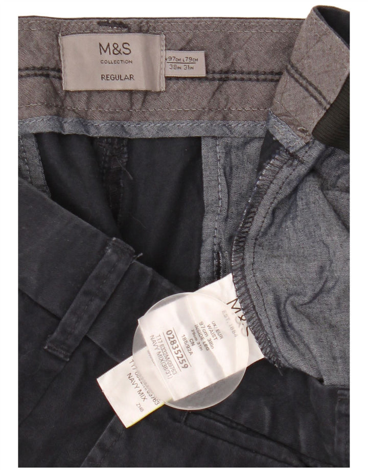 Marks & Spencer Pantalones chinos rectos regulares para hombre W38 L31 Azul marino