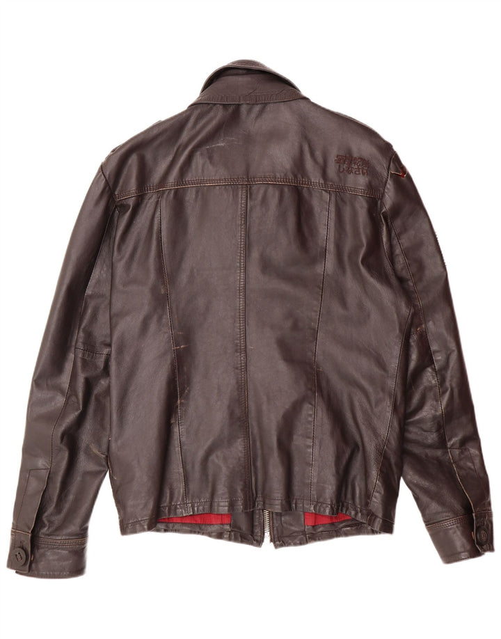 Superdry Chaqueta de cuero militar para hombre Reino Unido 40 Cuero marrón grande