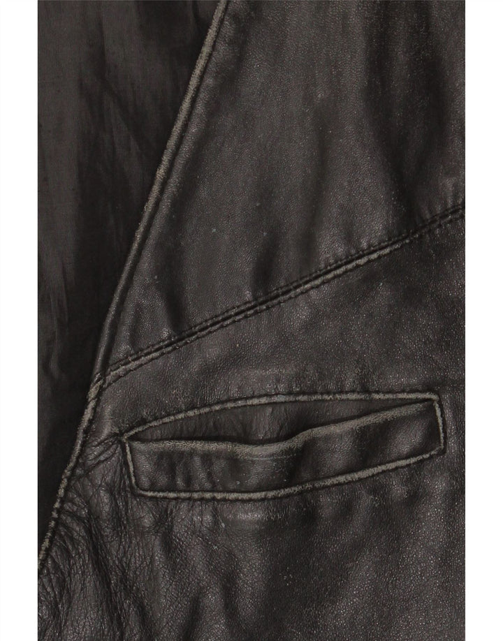 VINTAGE Chaleco de cuero para hombre IT 52 Cuero negro grande