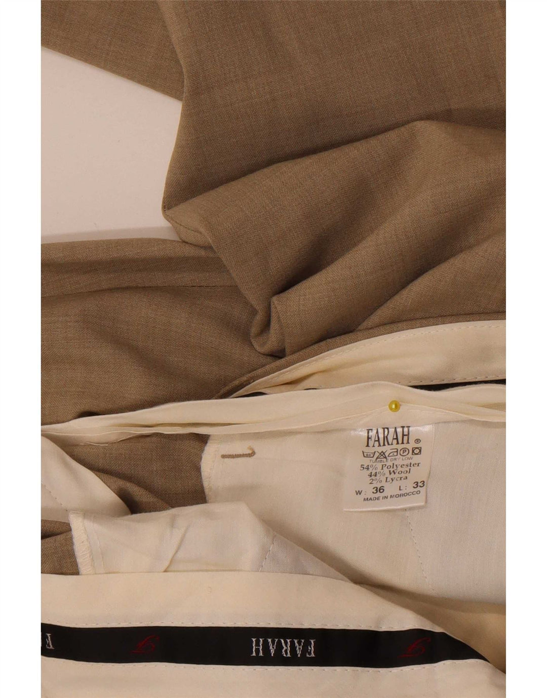 Pantalón De Traje Recto Farah Hombre W36 L29 Poliéster Beige