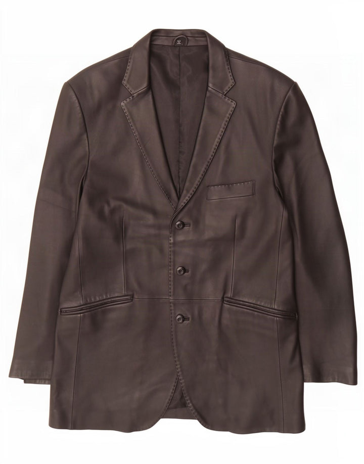 Ben Sherman Chaqueta tipo blazer de cuero con 3 botones para hombre, talla 40, color negro