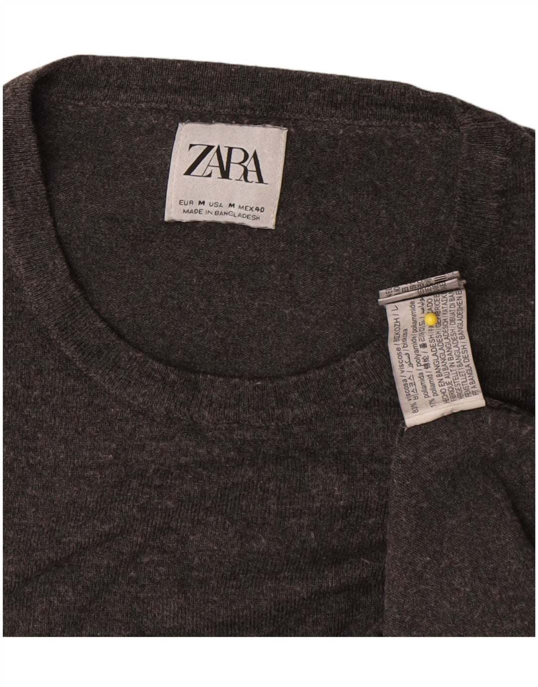 Zara Jersey con cuello redondo para mujer, talla 44, viscosa moteada en gris medio