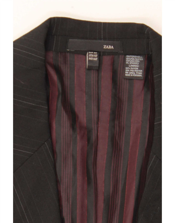 Zara Mujer Chaqueta Blazer De 1 Botón EU 50 Mediano Negro Poliéster A Rayas