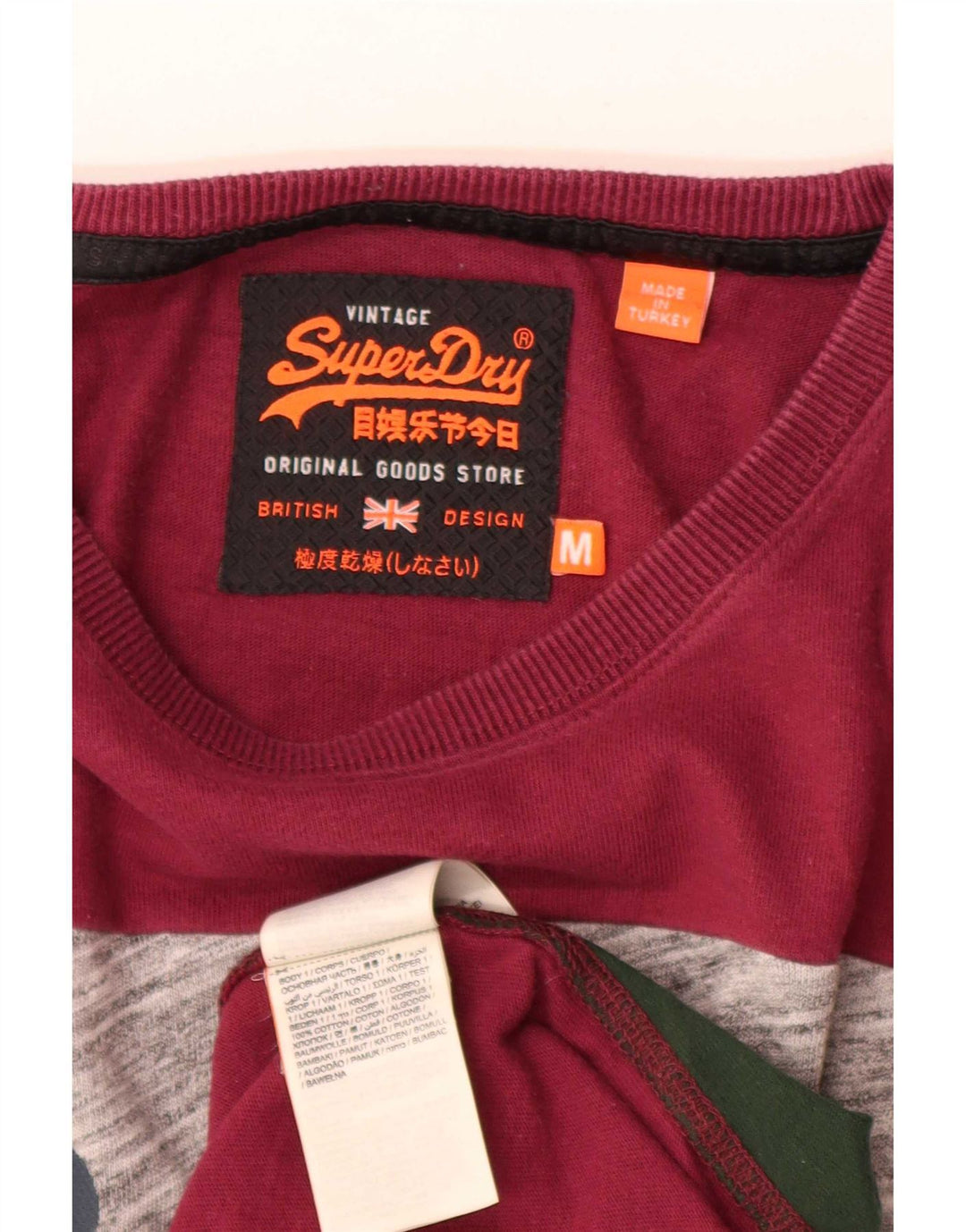 Superdry Hombre Top gráfico de manga larga de algodón color block en rojo medio