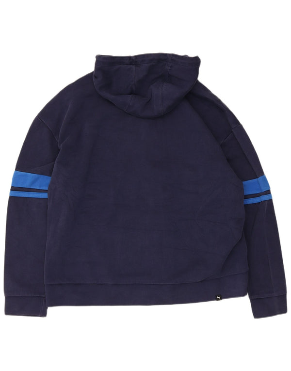Puma Sudadera con capucha y cremallera gráfica para hombre, talla 2XL, algodón azul marino con bloques de color