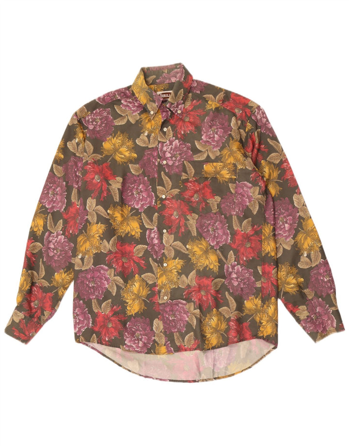 Vintage hombres camisa holgada pequeña floral multicolor