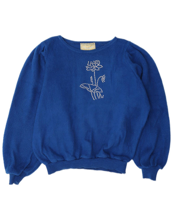 Vintage mujer barco cuello jumper suéter Reino Unido 16 grande azul floral