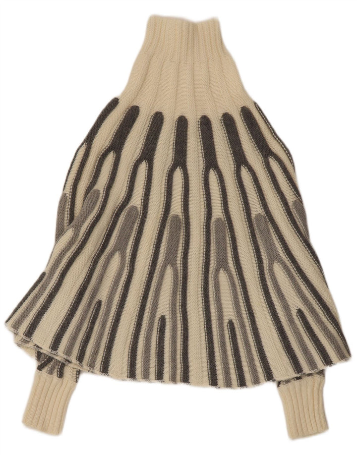 VINTAGE Mujer Poncho Jumper Reino Unido 12 Medio Off Blanco Rayas