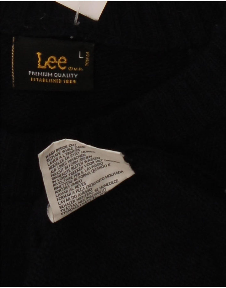 Lee Mujer Gráfico Cuello Redondo Jersey Suéter Grande Lana Azul Marino