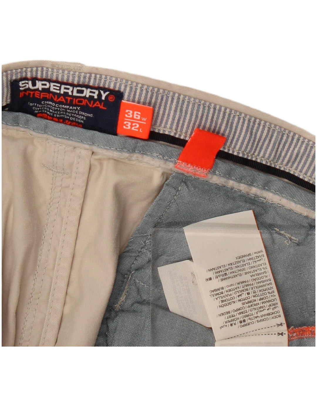 SUPERDRY Pantalones cortos chinos para hombre W36 Large Beige Cotton