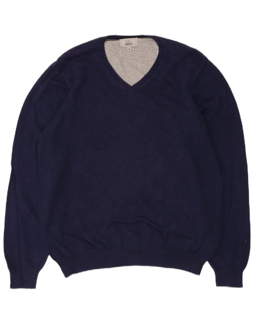Marks & Spencer Jersey de corte regular con cuello en V para hombre Azul marino mediano