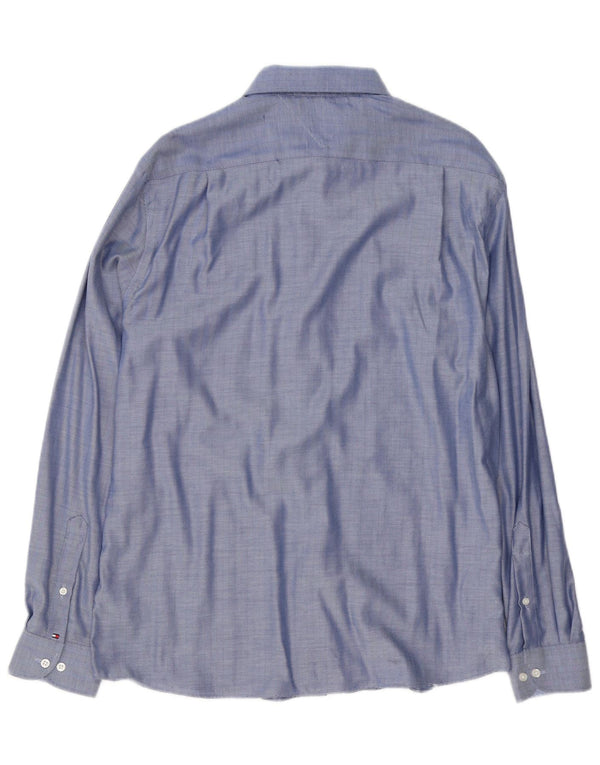 Camisa Tommy Hilfiger para hombre talla 16 1/2 algodón en espiga azul grande