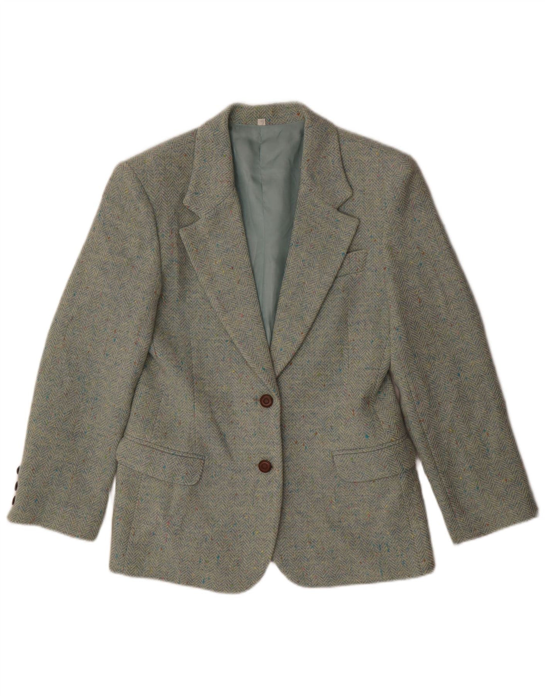 Vintage mujer 2 botones Blazer chaqueta IT 42 lana de espiga verde medio