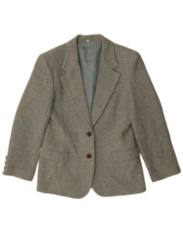 Vintage mujer 2 botones Blazer chaqueta IT 42 lana de espiga verde medio
