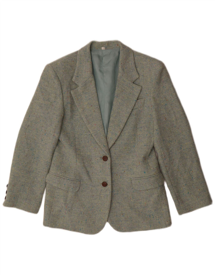 Vintage mujer 2 botones Blazer chaqueta IT 42 lana de espiga verde medio