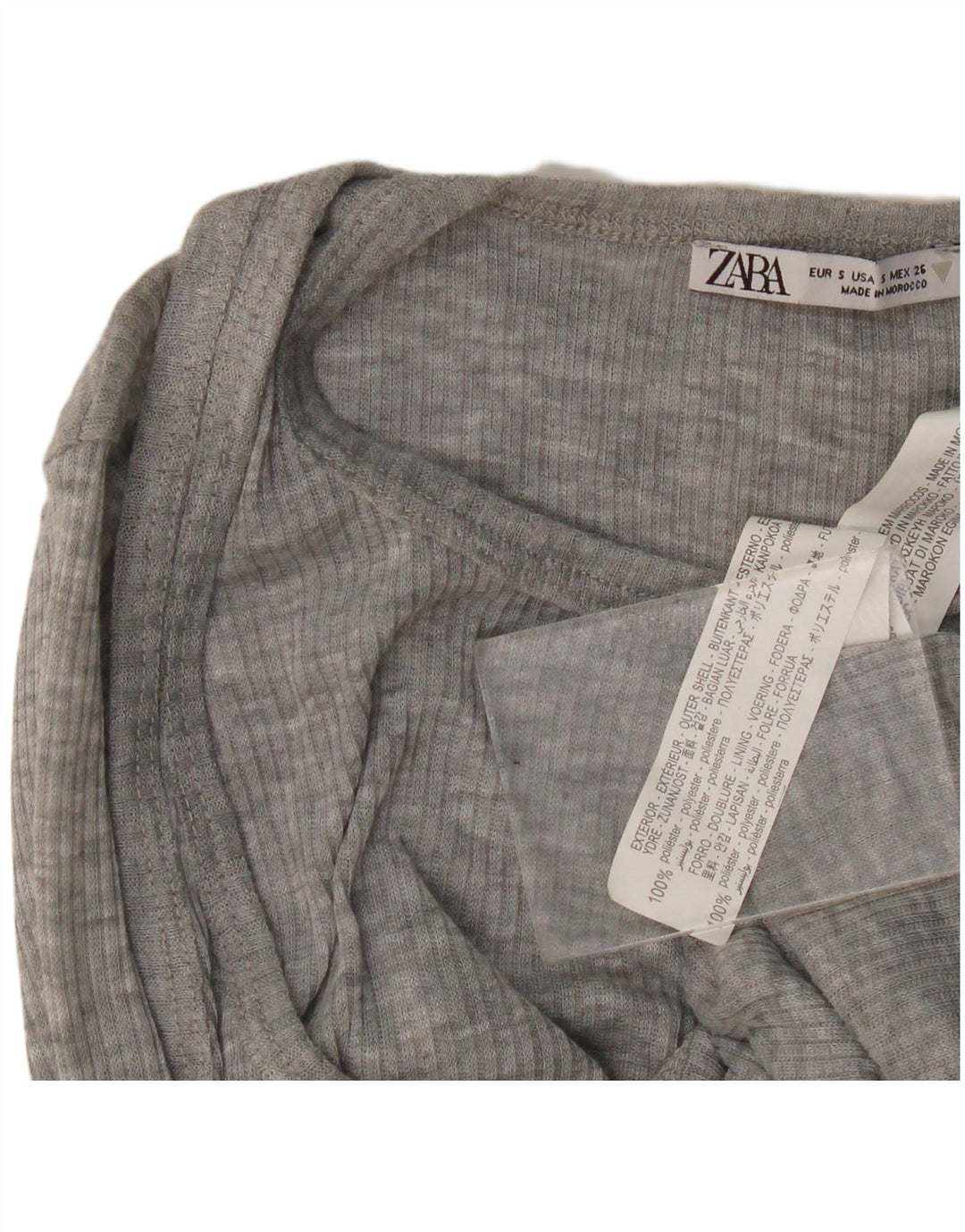 Zara Mujer Top Manga Larga UK 8 Pequeño Poliéster Moteado Gris