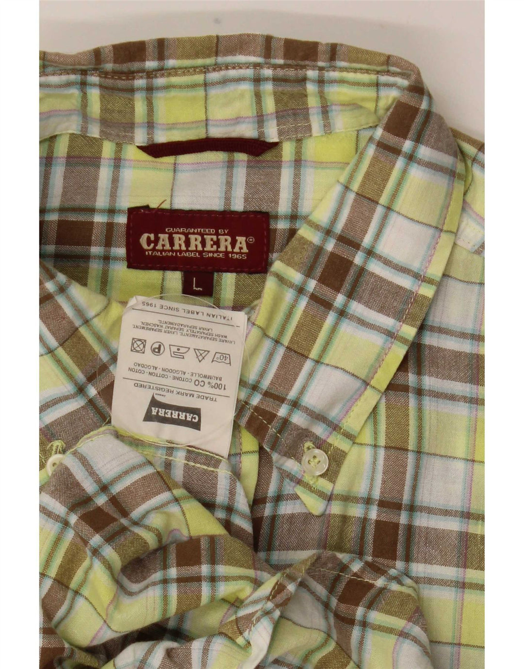 Carrera Camisa de manga corta para hombre de algodón a cuadros verdes grandes