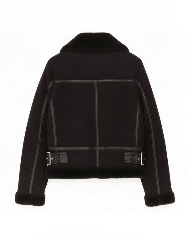 Zara Mujer Sherpa Chaqueta UK 6 XS Negro Poliéster