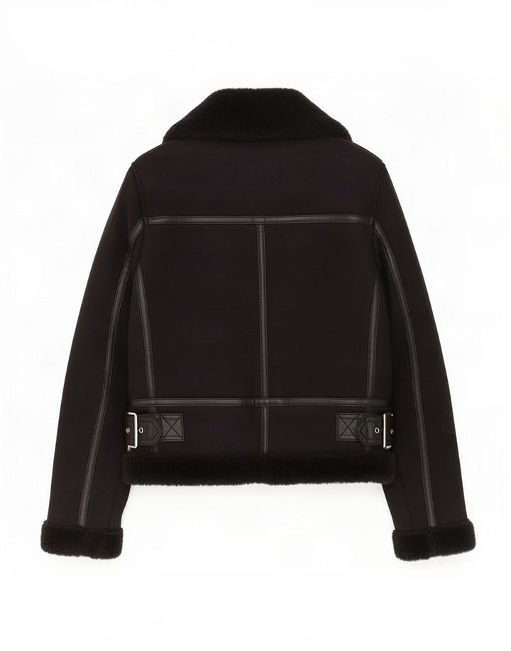 Zara Mujer Sherpa Chaqueta UK 6 XS Negro Poliéster