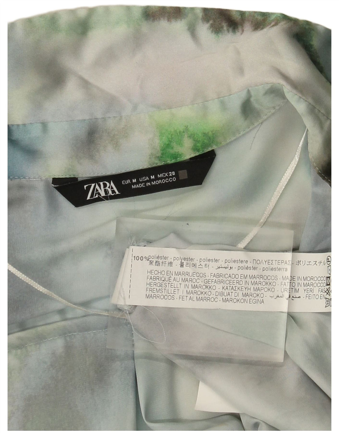 Zara Mujer Blusa Camisera Extragrande UK 44 Poliéster Tie Dye Verde Medio