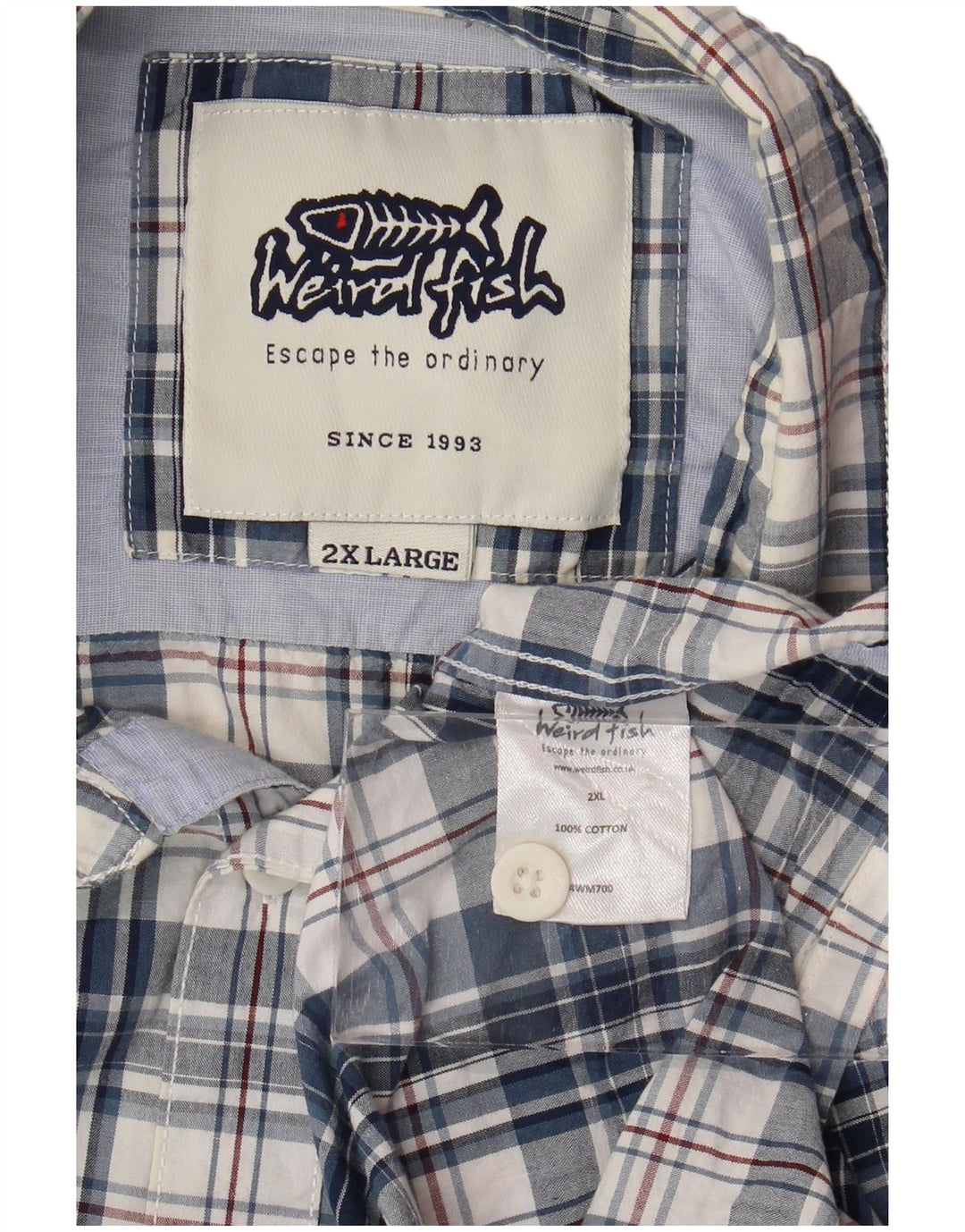 WEIRD FISH Camisa de manga corta para hombre 2XL Algodón a cuadros azul