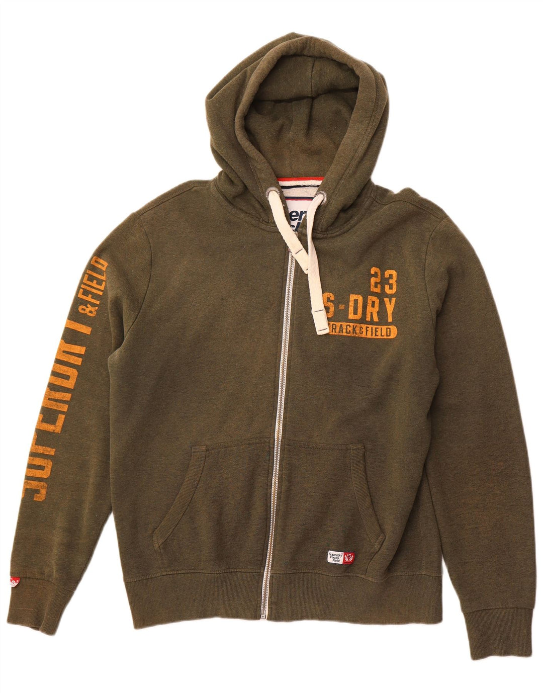 SUPERDRY Suéter con capucha y cremallera para hombre Track & Field Graphic 2XL Algodón caqui