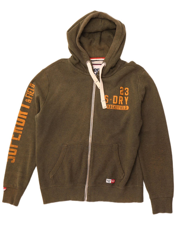 SUPERDRY Suéter con capucha y cremallera para hombre Track & Field Graphic 2XL Algodón caqui
