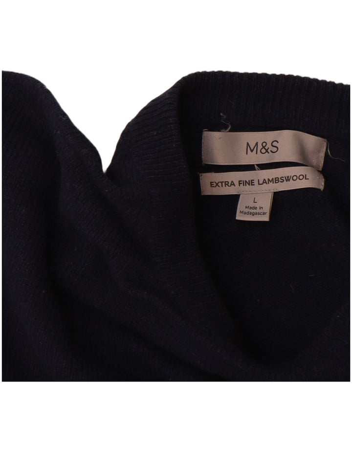 Marks & Spencer Jersey con cuello barco para hombre, talla grande, lana azul marino