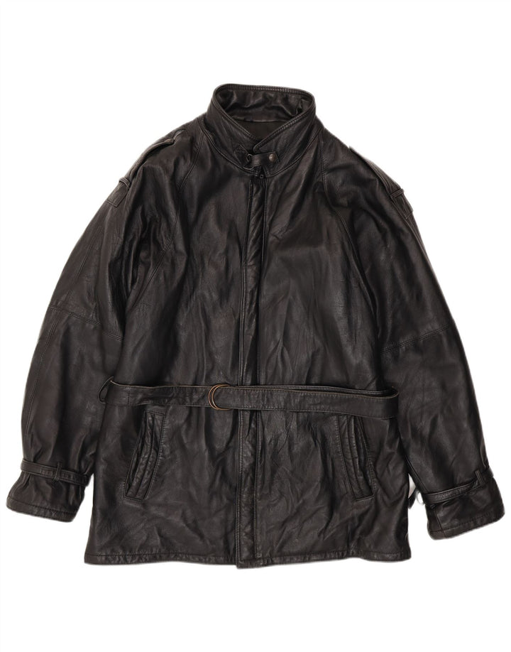 VINTAGE Chaqueta de cuero militar para hombre Reino Unido 38 Cuero negro medio